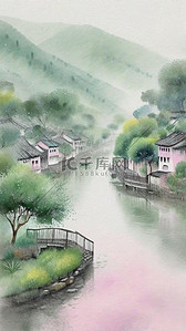 江南春插画图片_水粉插画春日春季江南烟雨10