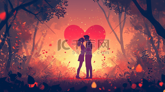 送出一份爱心插画图片_浪漫星空下情侣拥抱的插画3