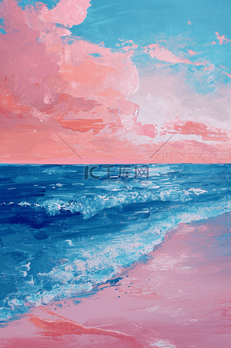 粉色大海图片素材_油画爱情海粉色大海插画设计