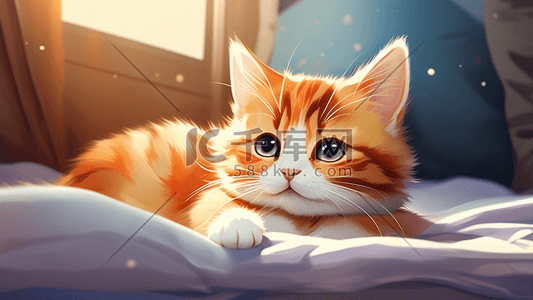 宠物猫狗睡觉家居玩耍吃躺可爱原创插画