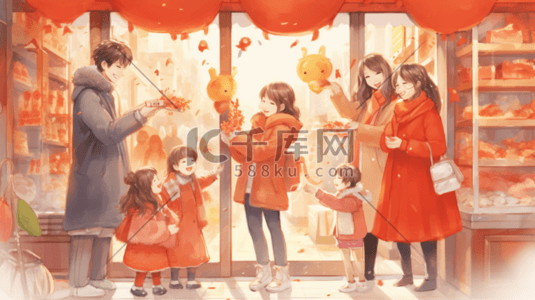 吉祥喜庆大气插画图片_新年氛围中国风插画素材