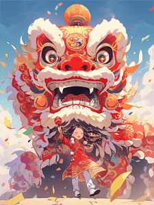 新年氛围中国风舞龙舞狮插画素材