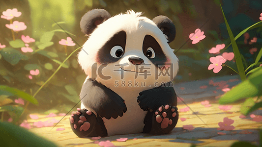 熊猫可爱自然风景卡通下雨笑插画图片