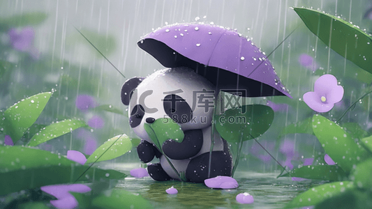 笑插画图片_熊猫可爱自然风景卡通下雨笑矢量插画