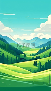 青山绿水树画风卡通俏皮画面清秀背景插画图片