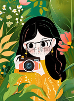 绿色春天女孩照相机摄影旅行户外花园图片