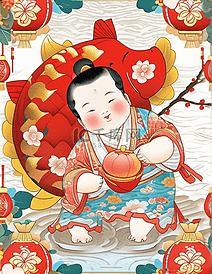 年画版画中国过年喜庆灯笼儿童古代图片