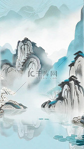 非遗中国传统蜡染园林山水亭台楼阁插画素材