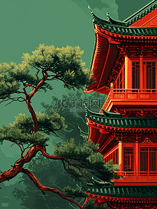 中式别院插画图片_中国手绘庭院建筑古风古院的插画5