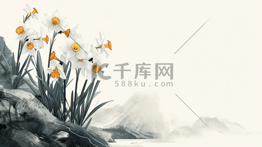手绘数字的9插画图片_中国国画手绘小草开花的插画9