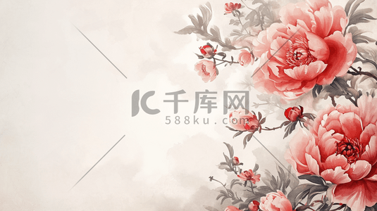 中国国画手绘艺术牡丹花朵的插画6
