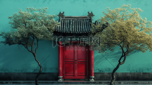 中国手绘庭院建筑古风古院的插画12