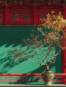 中式别院插画图片_中国手绘庭院建筑古风古院的插画6