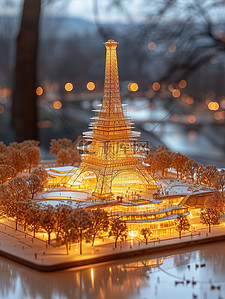 巴黎铁塔微距摄影插画