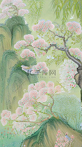 春日风景插画图片_国风古风水粉插画春日风景春天山水4