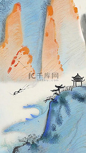 国风古风水粉插画春日风景春天山水2