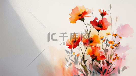 手绘墙面插画图片_白色墙面花朵花束的插画1