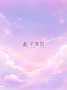 粉紫色梦幻插画图片_可爱粉紫色的云朵天空素材