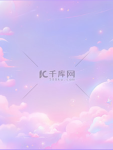 粉紫色梦幻插画图片_可爱粉紫色的云朵天空插画图片