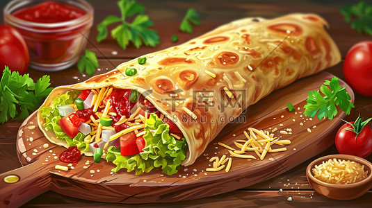 美食生菜插画图片_美味的手抓饼美食原创插画