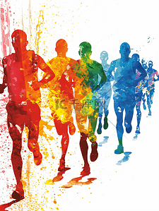 跑步运动人物插画图片_马拉松赛运动人物剪影