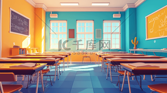 彩色简约学校教室明亮课堂的背景图2插画