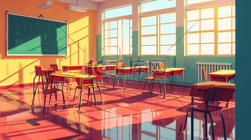 彩色简约学校教室明亮课堂的背景图3插画图片