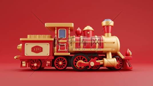 红色卡通儿童玩具小火车的背景18原创插画