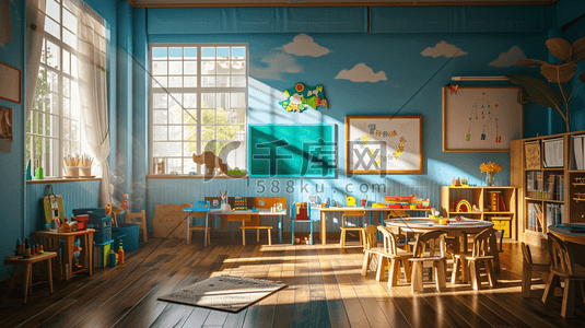 木地板插画图片_简约温馨的幼儿园教室内场景的背景5插画设计