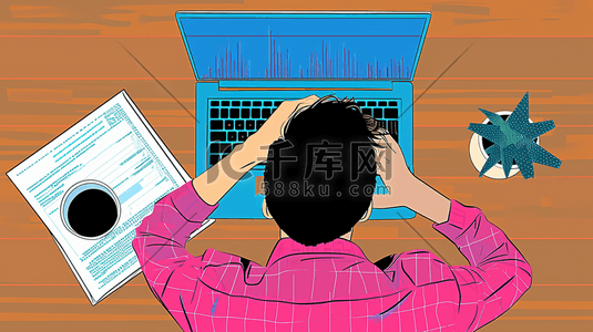 电脑商务人员插画图片_漫画办公室人员电脑前工作的背景图7插画设计