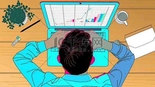 漫画办公室人员电脑前工作的背景图4插画