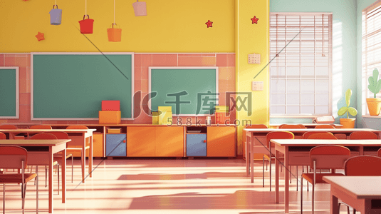 彩色简约学校教室明亮课堂的背景图4原创插画