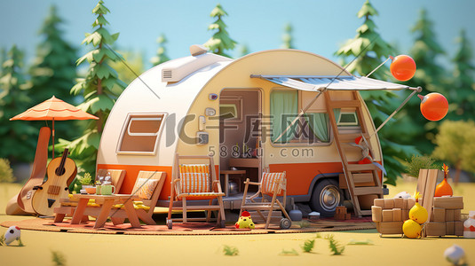 郊游的插画图片_可爱的露营帐篷春天郊游插画海报