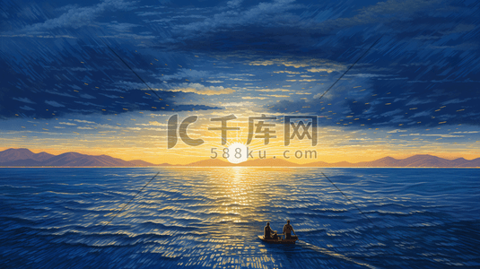 灿烂阳光插画图片_户外湖面上早上太阳升起的插画17