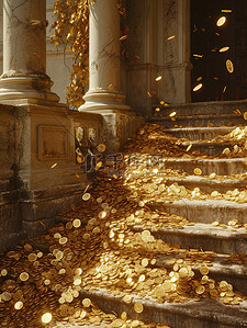 金币从台阶上落下插画素材