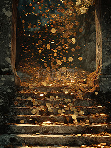 金币从台阶上落下图片