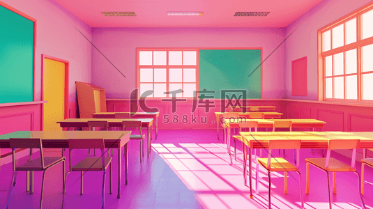 彩色简约学校教室明亮课堂的背景图1原创插画
