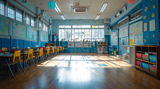 木地板插画图片_简约温馨的幼儿园教室内场景的背景8插画