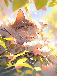 卡通可爱的小猫插画图片_可爱的小猫和花卡通原创插画