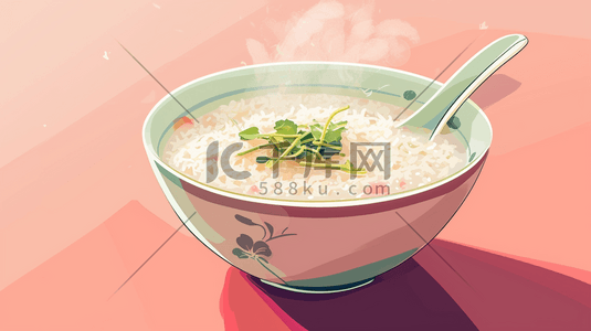 快手家常菜插画图片_彩色陶瓷碗里热气腾腾的美食的插画11