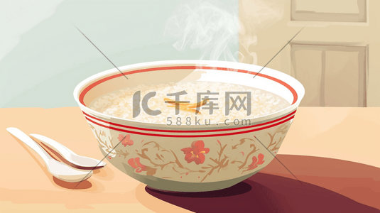 热气插画图片_彩色陶瓷碗里热气腾腾的美食的插画13