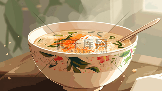 快手家常菜插画图片_彩色陶瓷碗里热气腾腾的美食的插画10