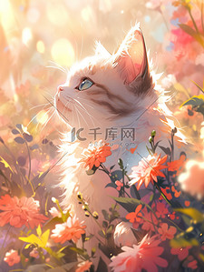 可爱卡通小猫插画图片_可爱的小猫和花卡通矢量插画