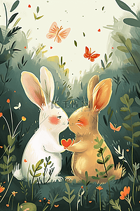 分享海报插画图片_插画海报春天可爱兔子手绘