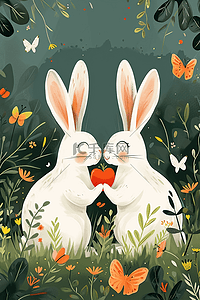 分享海报插画图片_春天可爱兔子插画海报手绘