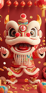 税收增加插画图片_新年狮子喜庆红色插画立体海报