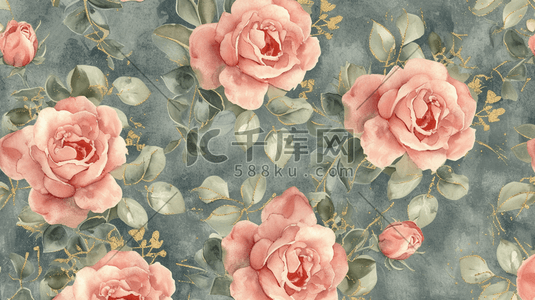 粉色叶子插画图片_粉色浪漫盛开的花朵插画16