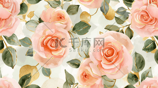 粉色叶子插画图片_粉色浪漫盛开的花朵插画13