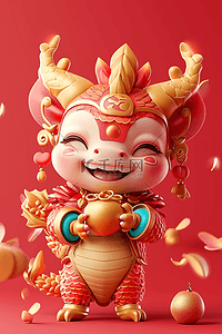 大小不一的笔插画图片_龙年3d手绘插画新年海报