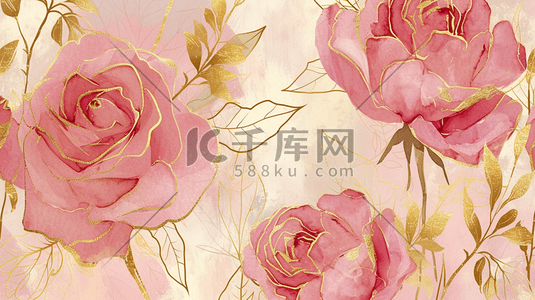 粉色叶子插画图片_粉色浪漫盛开的花朵插画3